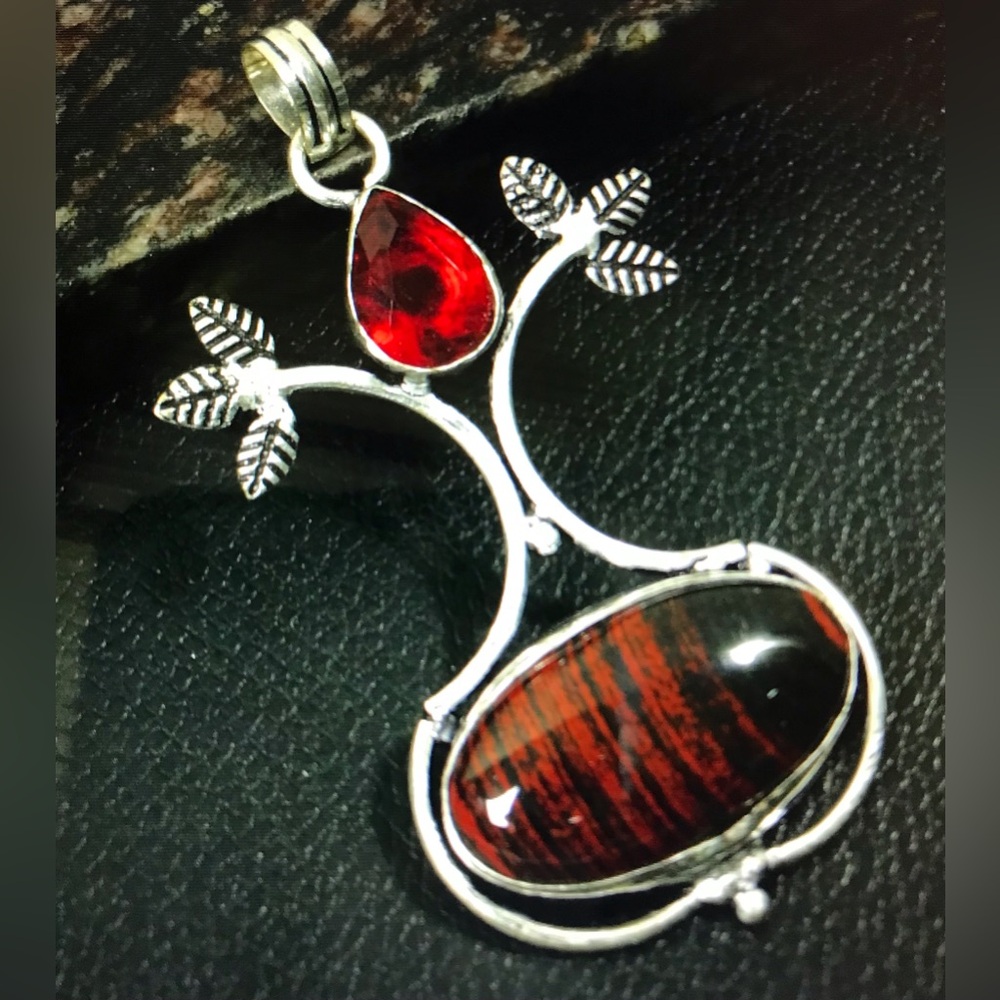 Mahogany Obsidian Garnet Stamped 925 Sterling Silver Necklace